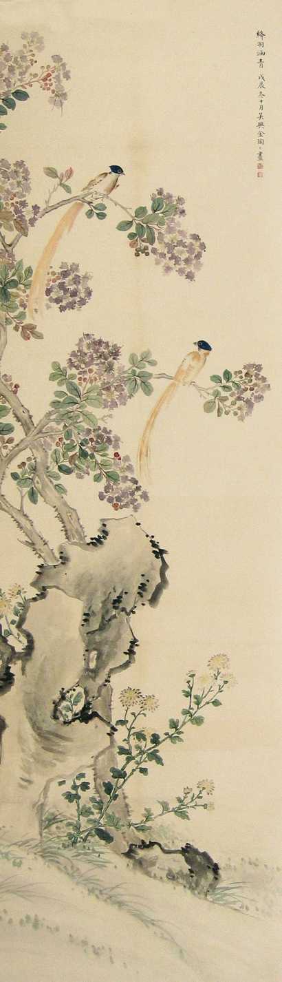 金章 戊辰（1928年）作 花鸟 立轴